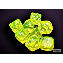 CHX 30061: 7-Die Set Translucent: Neon Yellow/White (Lab Dice 7)